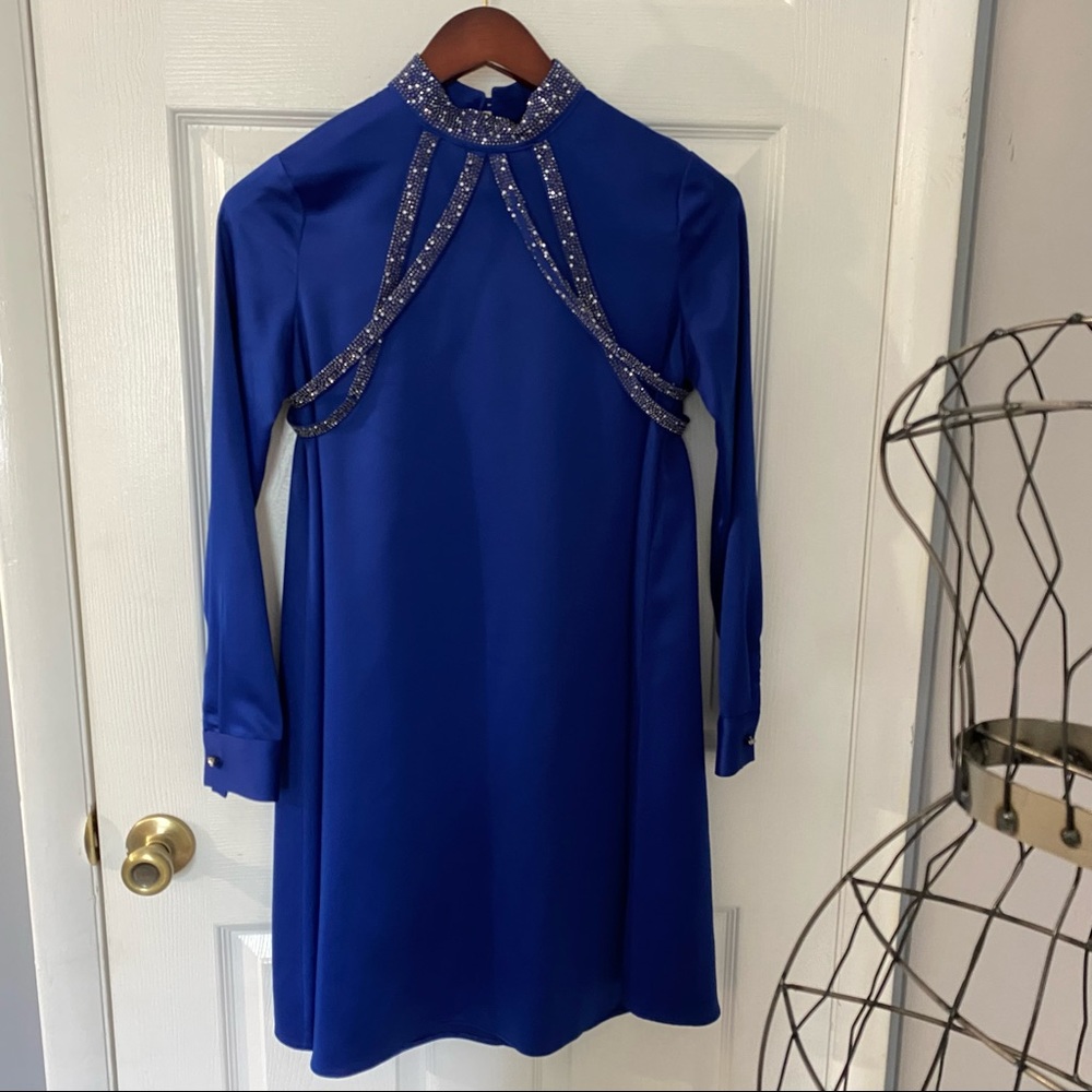 NWT Silk blue mini dress with embellishments